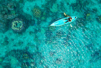 Woman on paddle board birds eye view