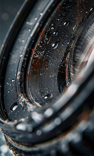 Camera lens with condensation on