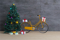 Bicycle next to Christmas tree