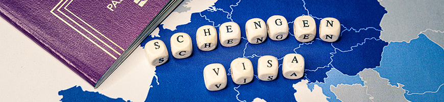 Map with Schengen Visa written using dice