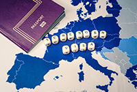 Map with Schengen Visa written in dice