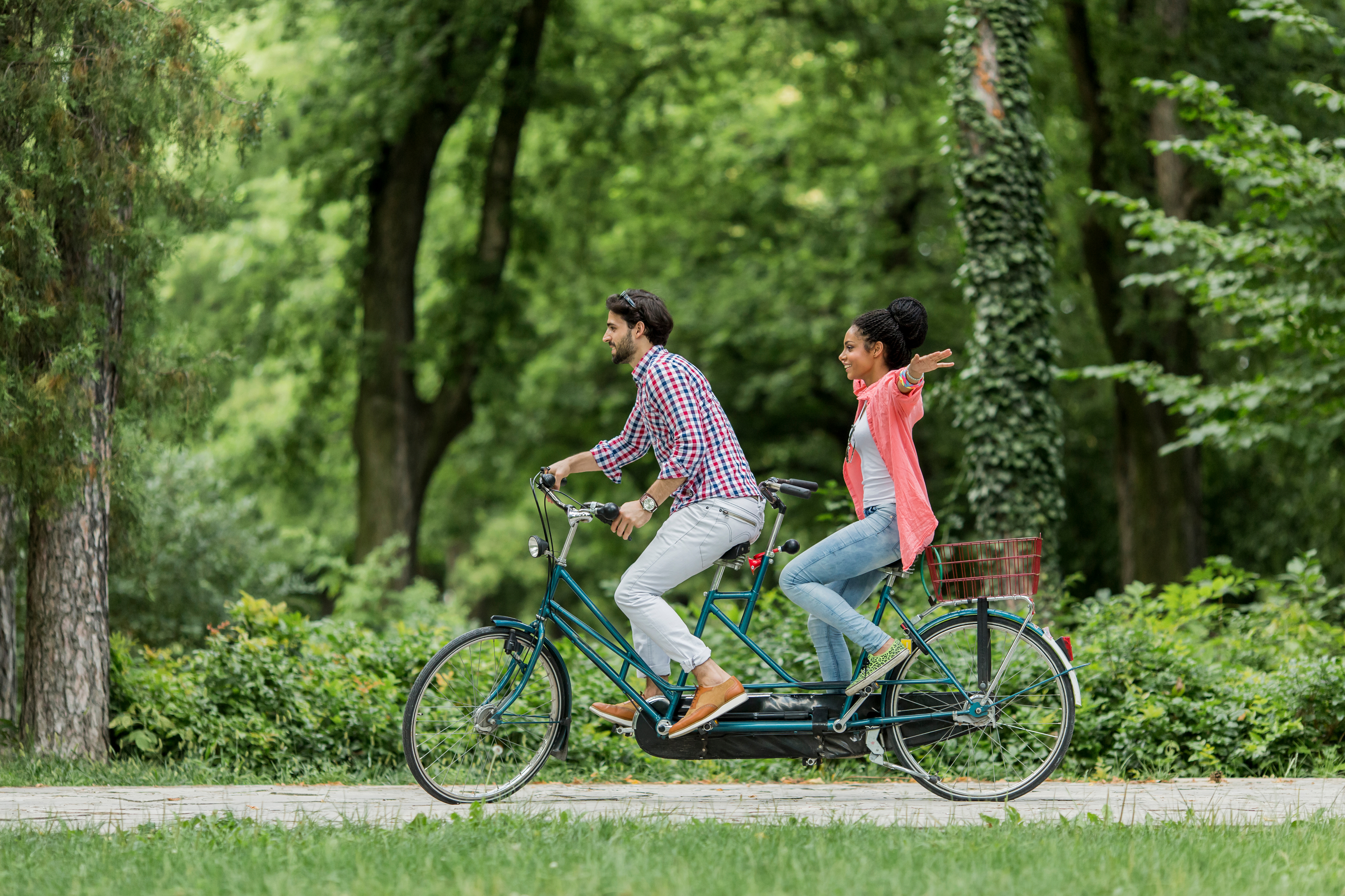 Couple on a tandem bike