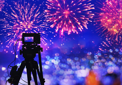 tripod with fireworks