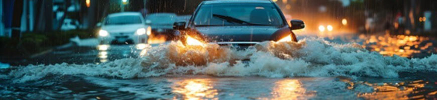 car going through flood