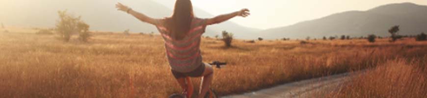 girl on cycle in autumn